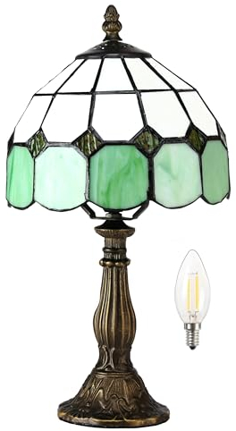 Five liters 8 Tiffany Style Mediterranean Stained Glass Table Lamp Bedside Bedroom Lamp Night Light Children's Lamp 38 cm Hight - with Light Bulb(Color:Green)