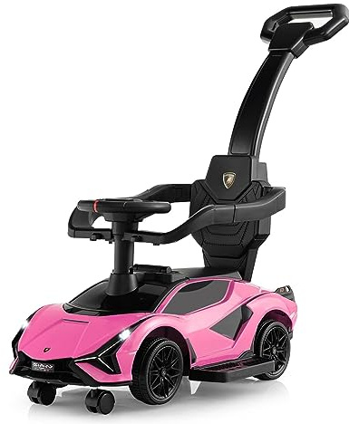 Maxmass 3-in-1 Ride on Push Car, Licensed Lamborghini Toddler Sliding Walker with Removable Guardrails, Music, Headlights and Underneath Storage, Kids Push Along Sit on Car for 18-60 Months (Pink)