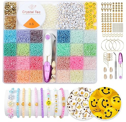 12500 Stück 3mm Bunte Glasperlen set, DIY Perlen zum Auffädeln mit Buchstabenperlen für Geschenkidee Armbänder, Perlen für Armbänder Set DIY Armband Halsketten Schmuck für Geburtstage Partys Feiertage
