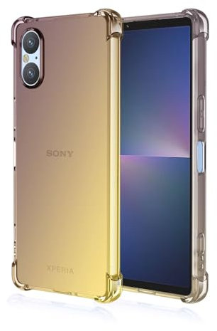 Topme Hülle für Smartphone, Compatible with Sony Xperia 5 V (6.1 Inches), Handyhülle aus Weichem TPU Silikon, Transparent, mit Farbverlauf - Schwarzes Gold