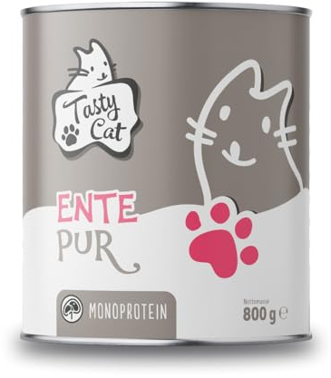 Tasty Cat Nassfutter für Katzen Mono Ente pur 6 x 800g. | getreidefrei | zuckerfrei | Monoprotein