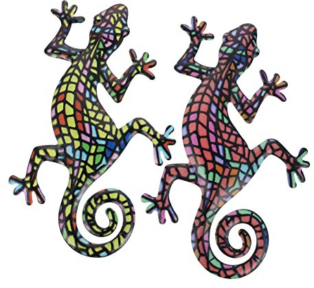 VINTORKY 2stücke Metall Hängendes Gecko Dekor Bunter Gecko Anhänger Ornament Wandkunst Dekor Hängendes Ornament Für Innen Und Außenbereich