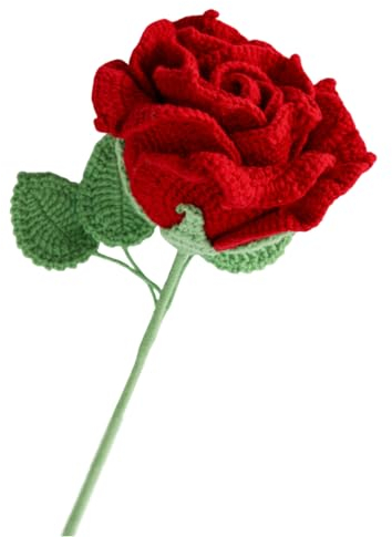 JOPOYOCO Crochet Blumen,Häkelblumen, 1 Stück gestrickte künstliche Wolle Groß Rot Rose für Muttertag Mädchen Geschenk Hochzeit Bouquet Jahrestag Valentinstag Frauen Tag