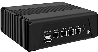 HUNSN Micro Firewall Appliance, Mini PC, Mikrotik, OPNsense, VPN, Router PC, AMD Ryzen 5 5500U, RJ11, 4 x Intel 2.5GbE I226-V LAN, Type-C, TF, HDMI, DP, 4G RAM, 128G SSD