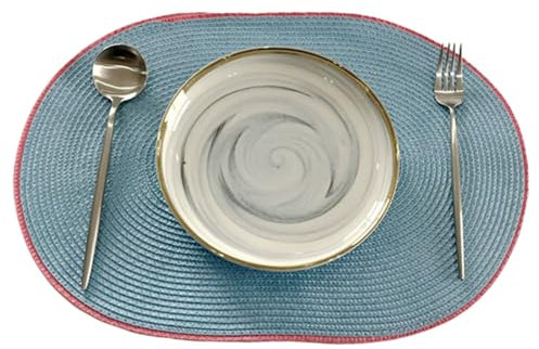 Ueiwffzo 30 * 45cm Oval Platzsets 4er Set Abwaschbar Hitzebeständig Gewebte Tischsets rutschfest Platzdeckchen für Küche, Party, Hochzeit, Weihnachten (Blütenfarbe)