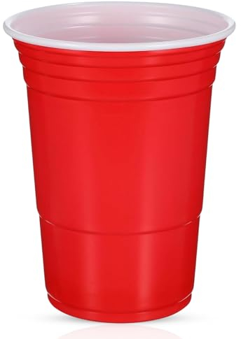 CHEF ROYALE 16oz (100 pcs) Red Plastic Cups - Disposable Drinking Cups - Recyclable BPA Free Cups - Eco-Friendly Red Cups for Halloween, Christmas, Birthdays, Weddings (100, 16oz)
