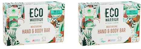 Eco Warrior Moisturising Body & Hand Soap Bar-Vegan, Cruelty Free, No SLS or Parabens, Richly Nourishing Coconut Blend and Pure Essential Oils including Vanilla-Natural, Eco Friendly Bar of Soap, 100g