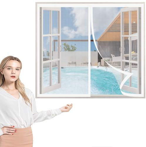 Tenda Zanzariera Magnetica Finestra 140 x 120 cm, Zanzariera Magnetica Adesivo, Pieghevole Totalmente per Porte Finestre Tenda, Bianco