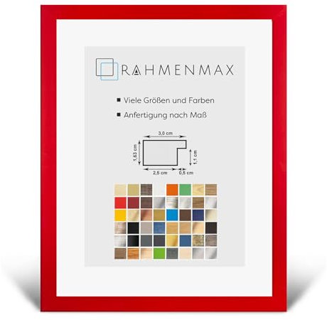 RahmenMax Morena Bilderrahmen Posterrahmen 50x70 cm Rot Ferrarirot Knallrot 70x50 cm mit weisser Rückwand und klarem Acrylglas