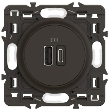 LEGRAND - Prise USB-C Double Céliane - 2 Ports USB-A et USB-C 3A/15W - Recharge Tous Types d'Equipements Electroniques - Prêt à Installer - Noir