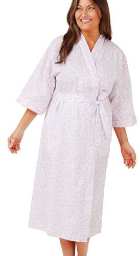 Ladies Cotton Floral Print Night Gown Soft & Comfortable Loungewear Women's Robes Wrap with Tie Belt Short Sleeve Ladies Dressing Gowns for Women UK Sizes 10-30, MN18