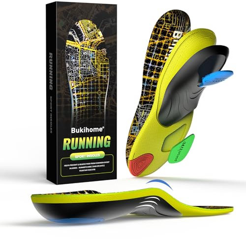 Bukihome Laufsohlen-orthopädische Einlagen - Einlagen mit Fußgewölbestütze zur Reduzierung von Ermüdung und Verbesserung des Komforts den ganzen Tag für Männer und Frauen (Schwarz, L)