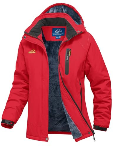 YSENTO Damen Winterjacke Wasserdicht Skijacke Softshelljacke Warm Gefüttert Winddicht Outdoor Snowboardjacke(Rot,M)
