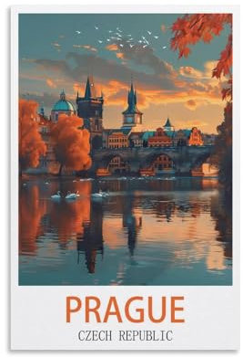 KmoNo Vintage-Reiseposter in Prag, Tschechische Republik, 30 x 45 cm, Wanddekoration, Gemälde, Leinwand, Wandkunst, Wohnzimmer, Poster, Schlafzimmer