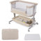 DREAMADE Beistellbett Baby, 6-stufig Höhenverstellbar Babybett mit weicher Matratze & Rollen & Tragetasche, 87 x 63cm Reisebett Tragbar für Zuhause & Unterwegs, 0-6 Monate bis 9 kg (Beige)