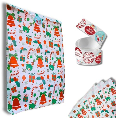 12 Umschläge Geschenkpapier Kinder 40x25x5 cm+16 Weihnachtsetiketten|Kraftpapier-Umschläge für Weihnachten|Weihnachtspapier, Baum- und Heimdekoration|Geschenkverpackungs-Set Dreikönigs- und