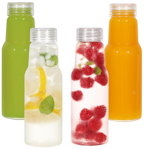LIMILI Glass Bottles with Lids, High Borosilicate Glass Water Bottles with Acrylic Lids, Glass Juice Bottles Leak Proof Reusable Glass Drinking Bottles for Hot Cold Drinks Work Gym Home (4PCS - 500ML)