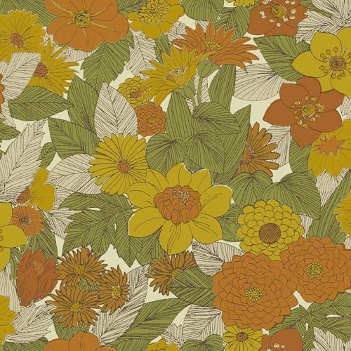 RoomMates Retro Floral Yellow and Orange Peel and Stick Wallpaper