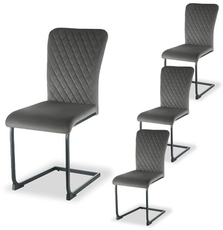AINPECCA Dining Chairs Set of 4 Grey Velvet Chair with Padded Seat, High Back and Stylish Modern Design Kitchen Chairs for Dining Room (Grey, 4)