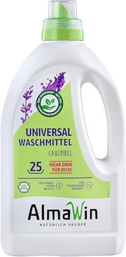 AlmaWin® Universal Waschmittel Flüssig [6x 1,5L - 150 Ladungen] mit Lavendelduft - Flüssigwaschmittel für strahlende Reinheit ab 30°C - Laundry Detergent für Weißes & Buntes - Öko & VEGAN