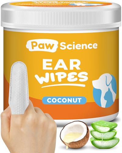 Paw Science Dog Ear Cleaner Wipes – Finger Wipes for Dogs & Cats – Cleaning, Soothing, & Deodorizing Itchy Ears – Pet Ear Relief Solution (Coconut)