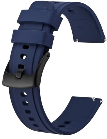 BISONSTRAP Flexibles Uhrenarmband 18mm Silikon, Uhrenarmbänder für Herren und Damen, Schnellverschluss Ersatzbänder Armband, Dunkelblau mit Schwarzer Schnalle
