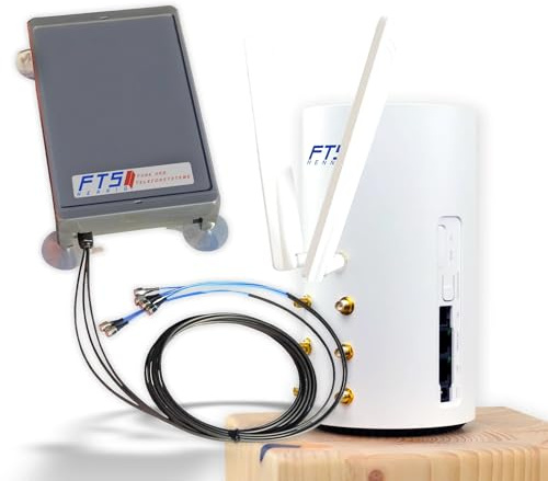 FTS Hennig Saxony Pro Seven X8 5G Router con antenna per finestra WiFi 7 per ambienti domestici e piccoli uffici, 8x8 MIMO, 5G SA/NSA Mode, LTE, WPA3, 4 porte, 12 V DC, modalità Bridge disponibile