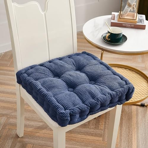 2er Set Stuhlkissen 50 x 50 cm für drinnen und draußen 100% Baumwolle Sitzkissen dick gepolstertes festes Sitzkissen Yogamatte Haustierbett (Dunkelblau)