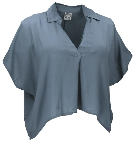 GURU SHOP Weites Boho Blusentop mit Fledermausärmeln, zimtrot | Luftiges Blusentop, Loose Fit, 100% Viskose, ideal für heiße Tage, vielseitig kombinierbar