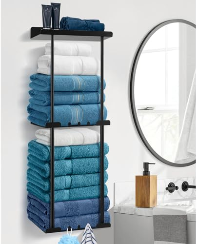 Handtuchhalter ohne Bohren – Stabile Handtuch Aufbewahrung fürs Badezimmer | Handtuchhalter mit Haken | Modernes Bad Zubehör für Handtücher(Schwarz 2)