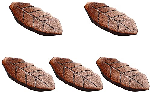 Wooden Chopsticks Holder, Wooden Leaf Shape Chopsticks Rests, Chopstick Stand Kitchen Tool Spoon Stand Fork Rack(5 Pcs,brown)