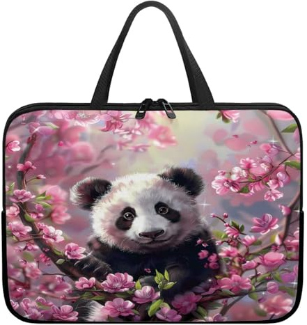 Treer Sacoche Ordinateur 10-17 Pouces, Pochette Ordinateur Imprimé Panda 3D, Sac a Main Imperméable avec Fermeture Éclair, Sacoche PC Transport pour Homme et Femme (Sakura,17 Pouces)