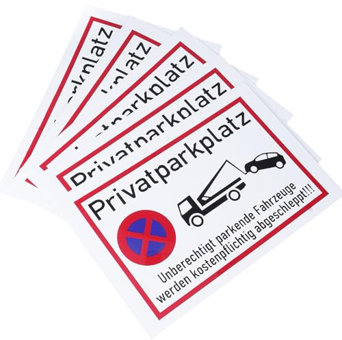 Set Di 5Pcs Metallo No Parking Signs 20x30cm In Acciaio Inox Privato Parcheggio Piastra Resistente Alle Meteo Per Proprietà Spazio Privato Promemoria