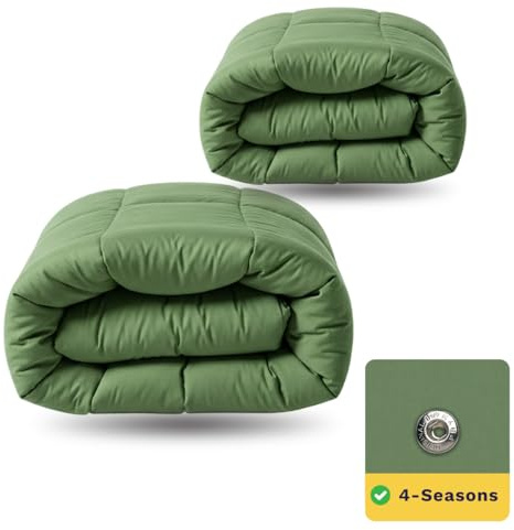 Zelesta Wonderbed 4-Jahreszeiten Bettdecke 140x200 cm – 2-in-1 Kombi Set (300 + 150 g/m²) | Bettdecke & Bezug in einem | Edelstahl-Klicksystem (Timeless Green, 240x200 cm)