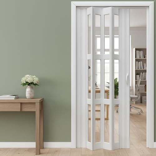 Kgfvesdc Puertas Correderas De Pvc,RetráCtil Puerta Plegable Invisible【W×H:70×195cm】Separador De Ambientes Corredizo,De Pvc Con Cristales Transparentes, Para Gabinete, Armario, Cocina, Pasillo