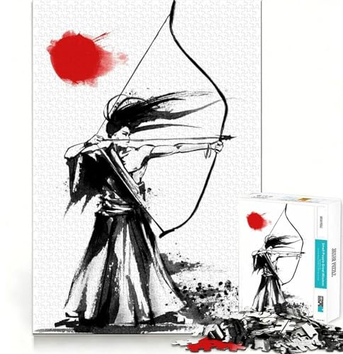 Samurai-Bogen-Pfeil-Puzzle, Japan, schwieriges Puzzle für Erwachsene, 1000 Teile, Denkspielzeug, gemütliche Zeit, hochwertige Verarbeitung, (38x52cm)