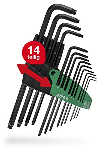 Wiha Stiftschlüssel Set mit ProStar Halter (24312) 14tlg. I Torx Winkelschlüssel Satz I Torxschlüssel T5+T6+T7+T8+T9+T10+T15+T20+T25+T27+T30+T40+T50