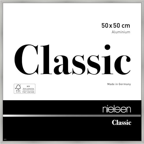 nielsen Bilderrahmen, 50 x 50 cm, Aluminium, Silber matt, Posterrahmen zum Aufhängen im Hoch- & Querformat, Echtglas, Classic