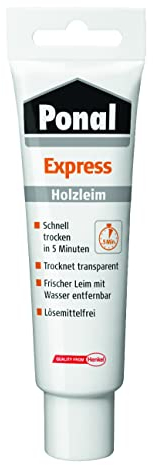 Ponal Express Holzleim, transparent und schnell trocknender Holzkleber für vielseitige Verleimungs- & Bastelarbeiten, wasserfester Leim in praktischer Tube, 1x60g