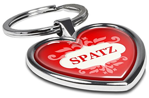 printplanet Schlüsselanhänger mit Namen Spatz - Motiv Ornamente - Herz-Schlüsselanhänger, Namensschlüsselanhänger, personalisierter Anhänger, Herz-Anhänger, Chrom
