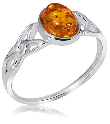 MATERIA Damen Ring keltisch 925 Sterling Silber Bernstein orange gelb Gr. 16 17 18 19 20 mm #SR-80, Ringgrößen:57 (18.1 mm Ø)