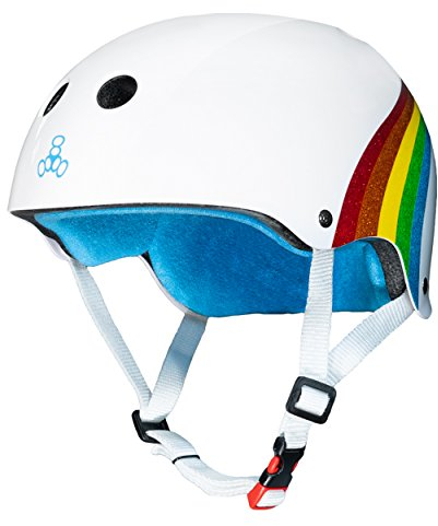 Triple Eight Kinder Cert Sweatsaver Rainbow Sparkle Protective Sporthelm, Regenbogen Funkeln Weiß, XS/S