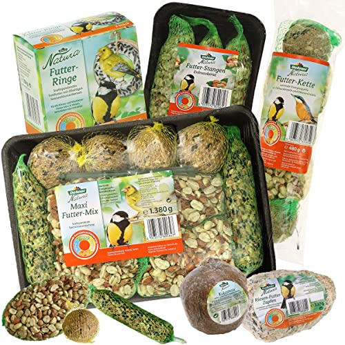 Dehner Natura Premium Wildvogelfutter, Spezial-Snackmix, Wildvogelsnack, Ganzjahresfutter energiereich/kraftspendend, hochwertiges Vogelfutter für Wildvögel, 6-teilig