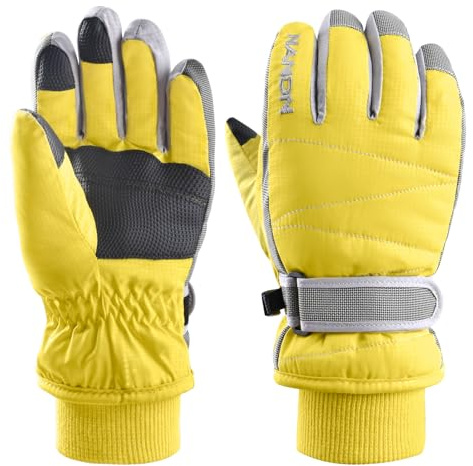Azarxis Guantes de Invierno Niño Anti-Viento Dedo Completo para Moto Ciclismo Esquí Unisex (S (6-7 años), 01 - Amarillo)