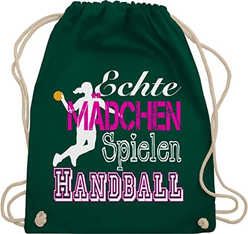 Turnbeutel Rucksack - EM 2026 Trikot Ersatz - Echte Mädchen spielen Handball I - Unisize - Dunkelgrün - geschenke für handballer handballbeutel hanball habdball beutel kinderturnbeutel halbball