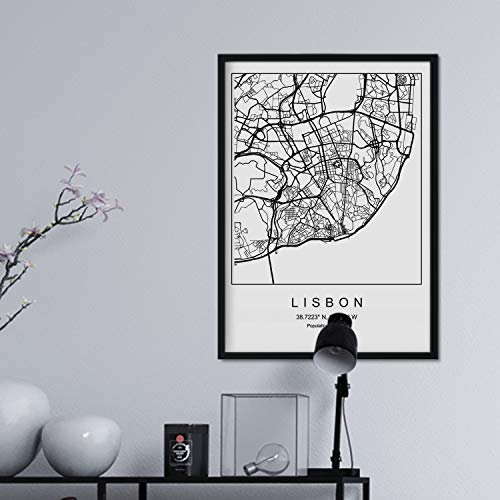 Blatt Lissabon Stadtplan nordischen Stil schwarz und weiß. A3 Größe Plakat Das bedruckte Papier Keine 250 gr. Gemälde, Drucke und Poster für Wohnzimmer und Schlafzimmer