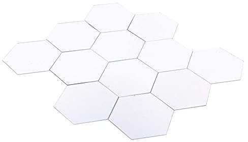 Adesivo da Parete a Specchio Esagonale, 12 Pezzi 3D Adesivo da Parete Specchio Acrilico per Decorazione Murale per Soggiorno Specchi Decorativi, Argento