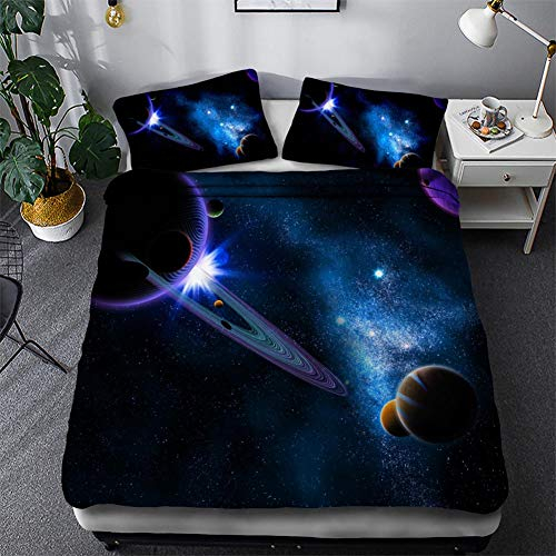 Timiany Bettwäsche 3D Galaxis Mikrofaser Bettbezug 155×200 Bettwäsche Set 3 Teilig, Bettbezüge Mit Reißverschluss Und 2 Kissenbezug 50x75cm (Outer Space,135x200+80x80)