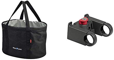 Klickfix Fahrradkorb Shopper Pro, Schwarz, 29 x 38 x 25cm, 0300SP & Zubehör Lenkeradapter mit Schloss, Schwarz, one Size