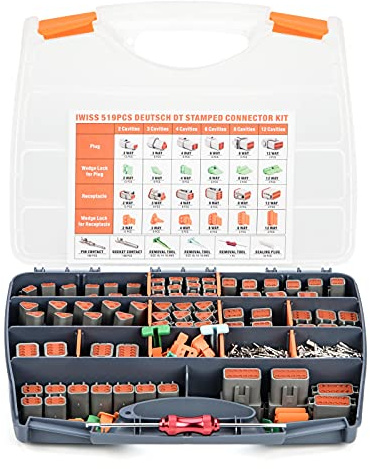 IWISS DEUTSCH DT Connector Kit 519PCS with Size 16 Contacts & Tools | Stamped Formed Contacts, Wedgelock & Pin Extraction Tools for 2-12 Pin DT Series Automotive Electrical Connectors